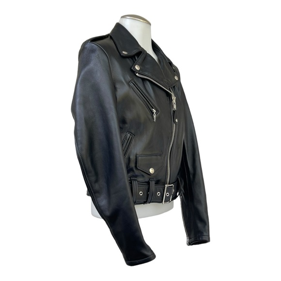 SCHOTT NYC Womens M Leather 1 Star Perfecto Moto Jacket Cropped Biker Belted NWT - Picture 3 of 16